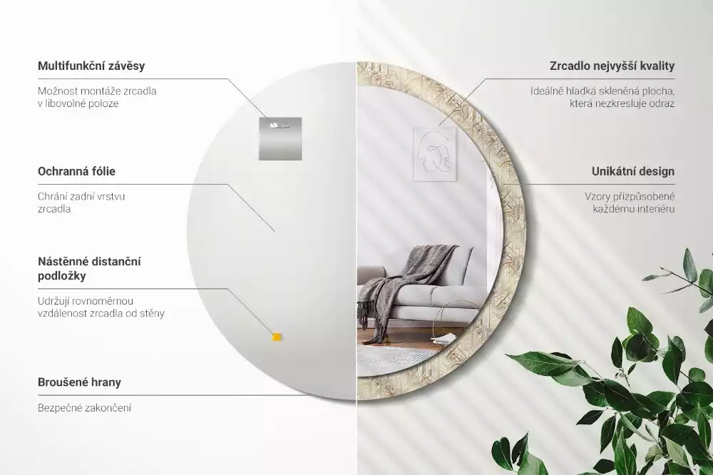 Oglindă rotundă imprimată Compoziție art deco