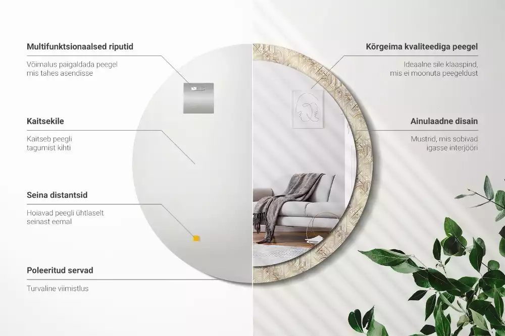 Oglindă rotundă imprimată Compoziție art deco