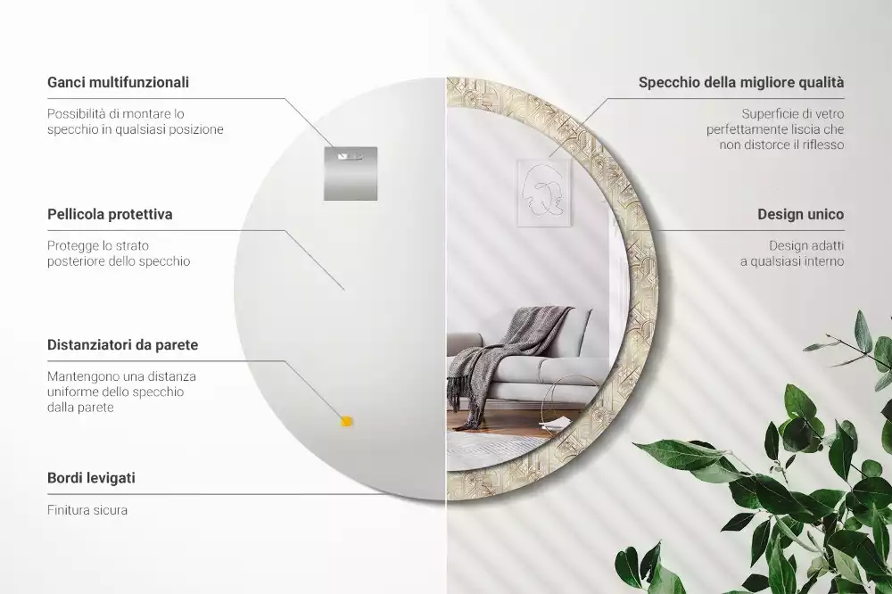 Oglindă rotundă imprimată Compoziție art deco