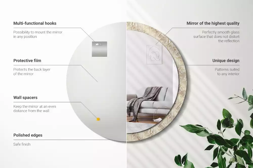 Oglindă rotundă imprimată Compoziție art deco