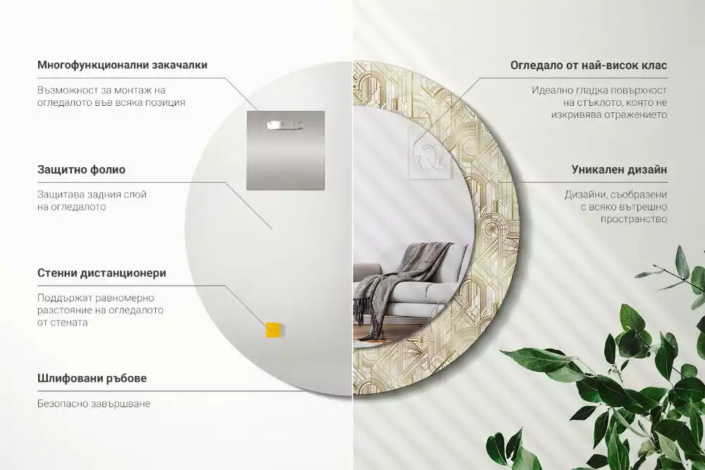 Oglindă rotundă imprimată Compoziție art deco