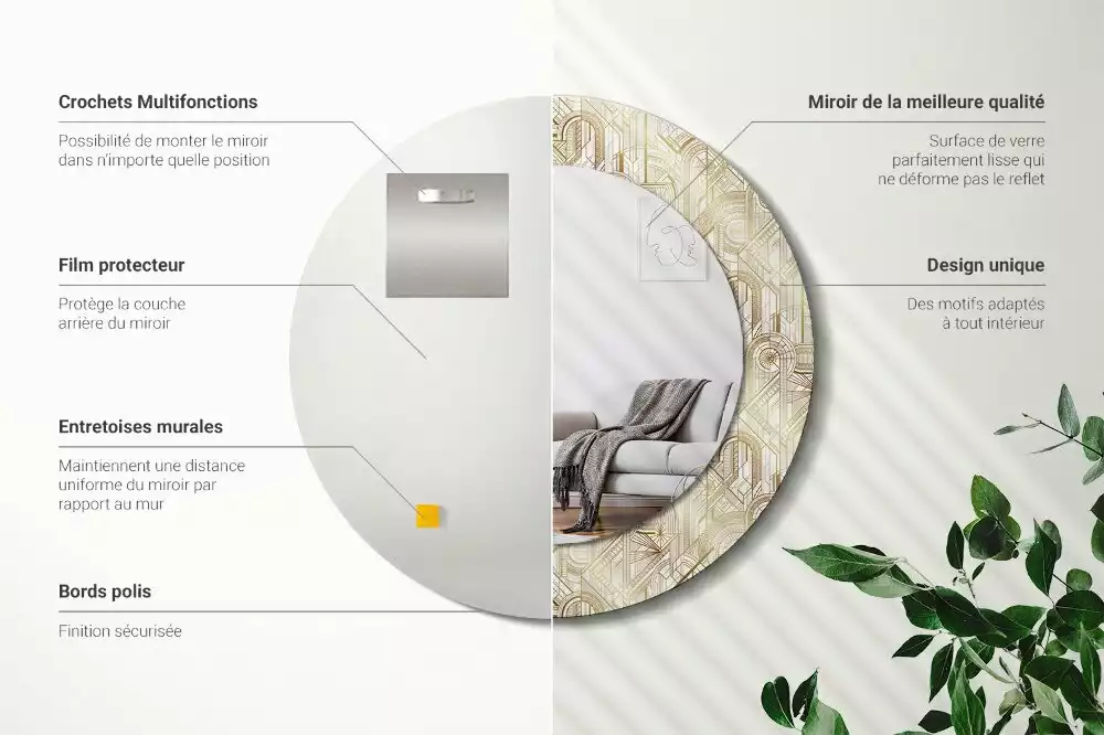 Oglindă rotundă imprimată Compoziție art deco