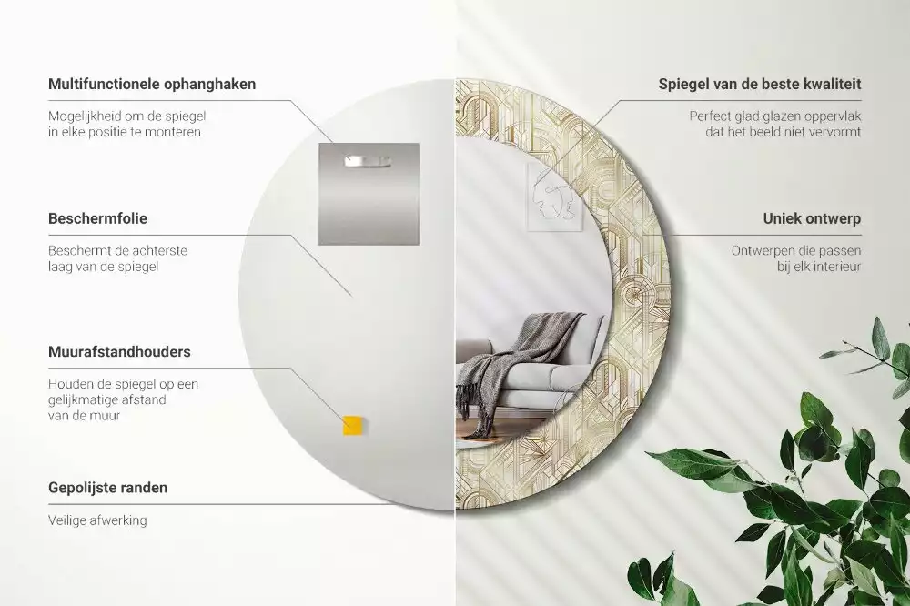 Oglindă rotundă imprimată Compoziție art deco