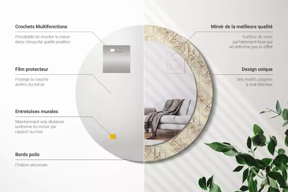 Oglindă rotundă imprimată Compoziție art deco