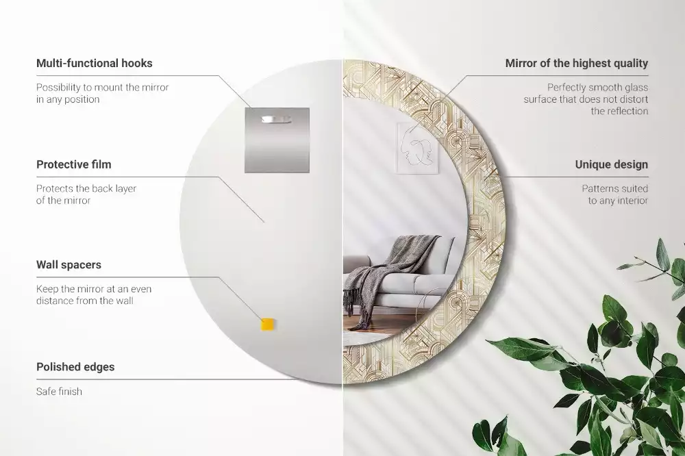 Oglindă rotundă imprimată Compoziție art deco