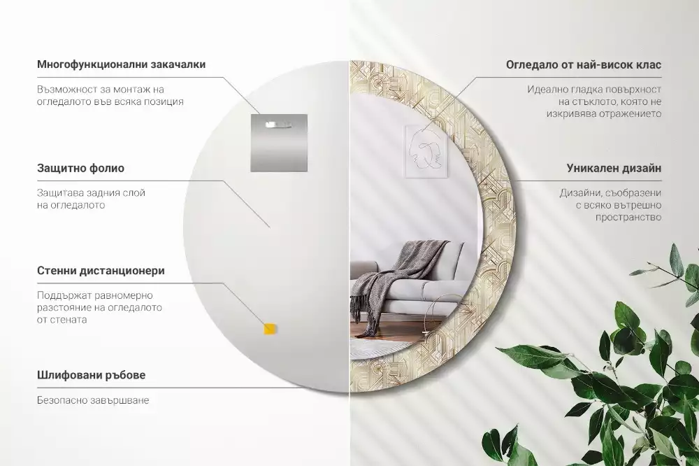 Oglindă rotundă imprimată Compoziție art deco