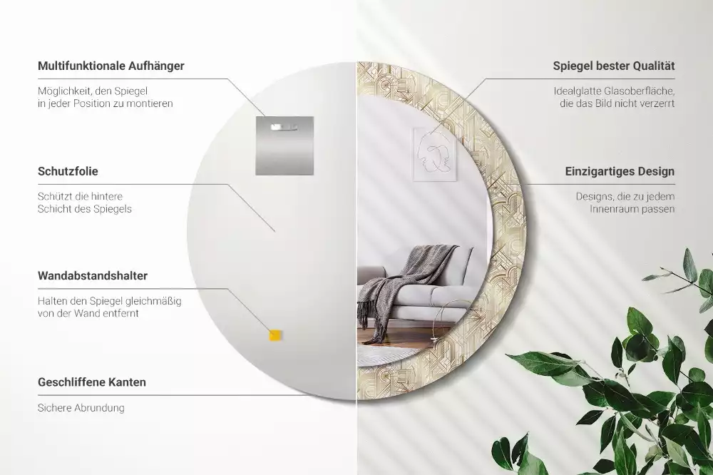 Oglindă rotundă imprimată Compoziție art deco