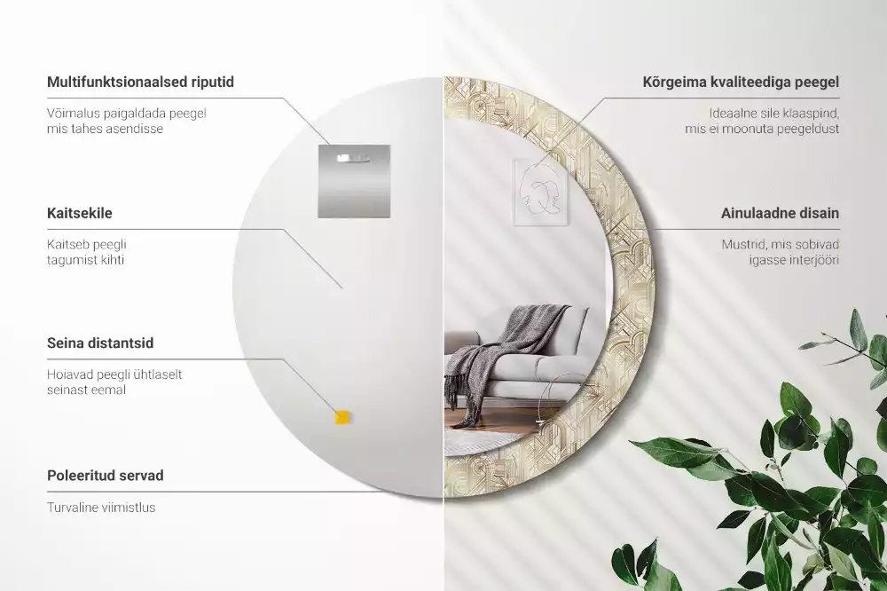 Oglindă rotundă imprimată Compoziție art deco