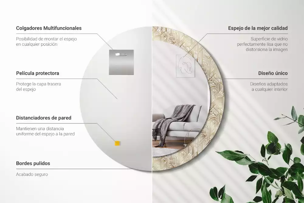 Oglindă rotundă imprimată Compoziție art deco