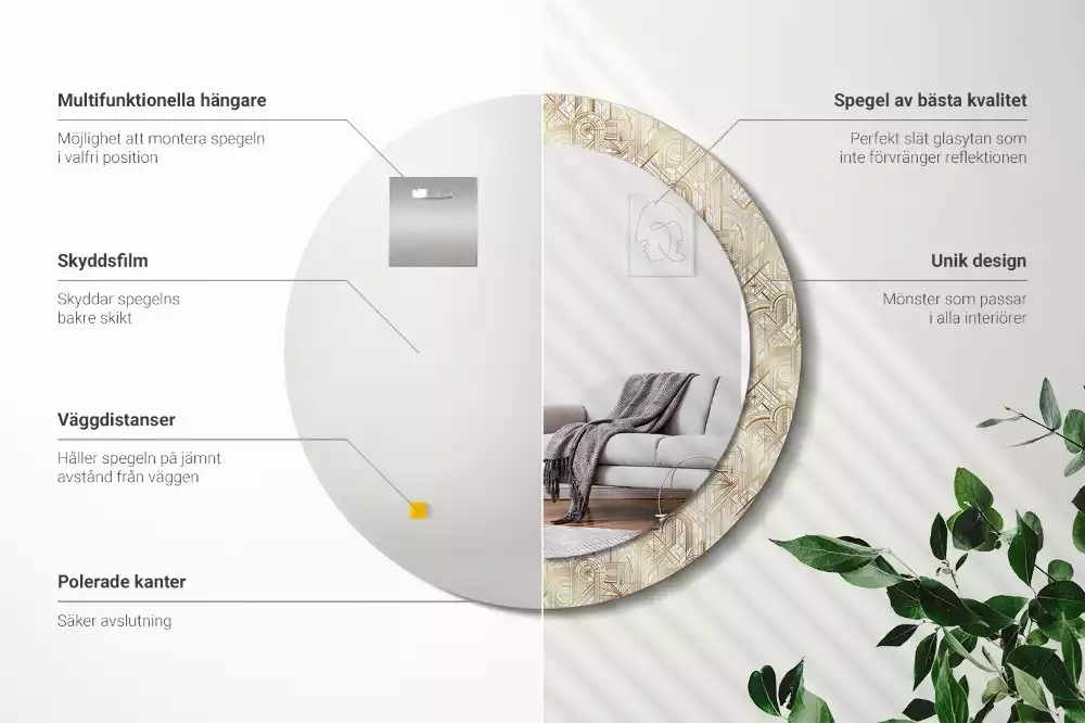 Oglindă rotundă imprimată Compoziție art deco