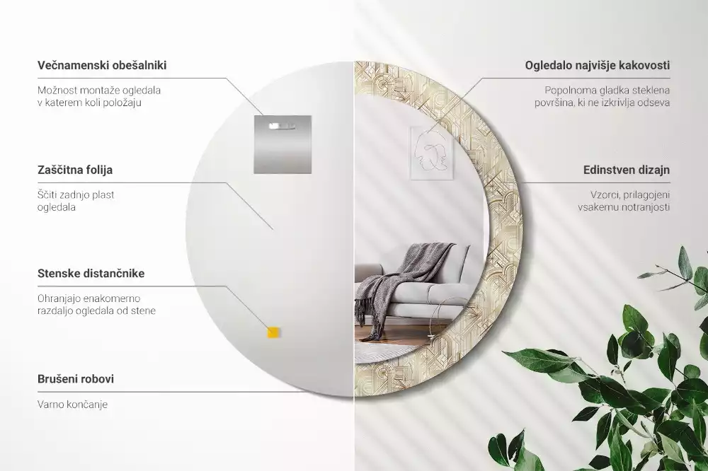 Oglindă rotundă imprimată Compoziție art deco