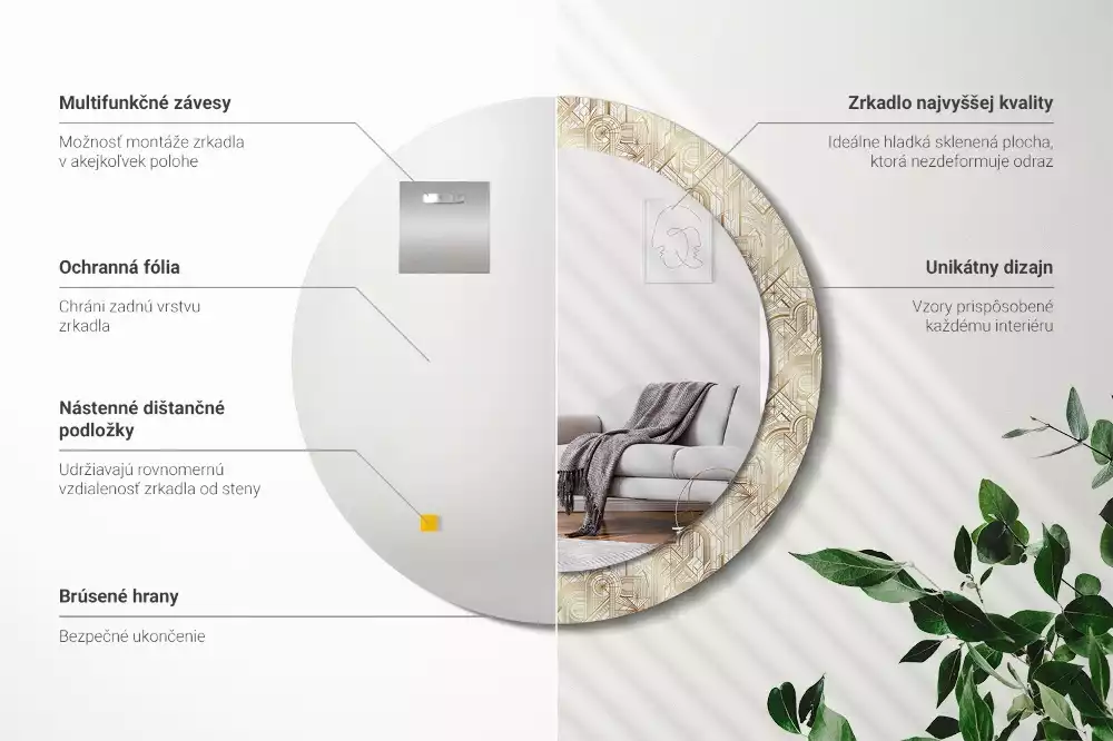 Oglindă rotundă imprimată Compoziție art deco