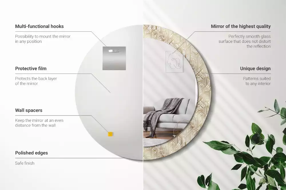 Oglindă rotundă imprimată Compoziție art deco