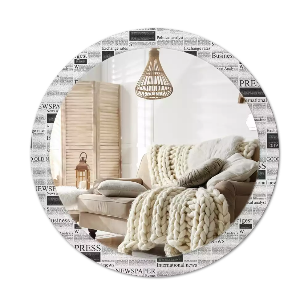 Oglindă rotundă ramă cu imprimeu Ziare