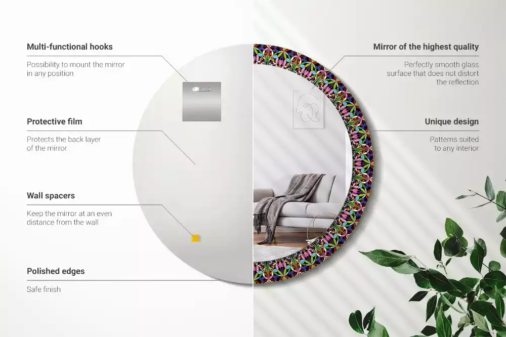 Oglindă rotundă imprimată Model mandala