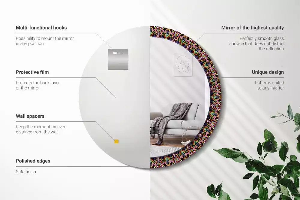 Oglindă rotundă imprimată Model mandala