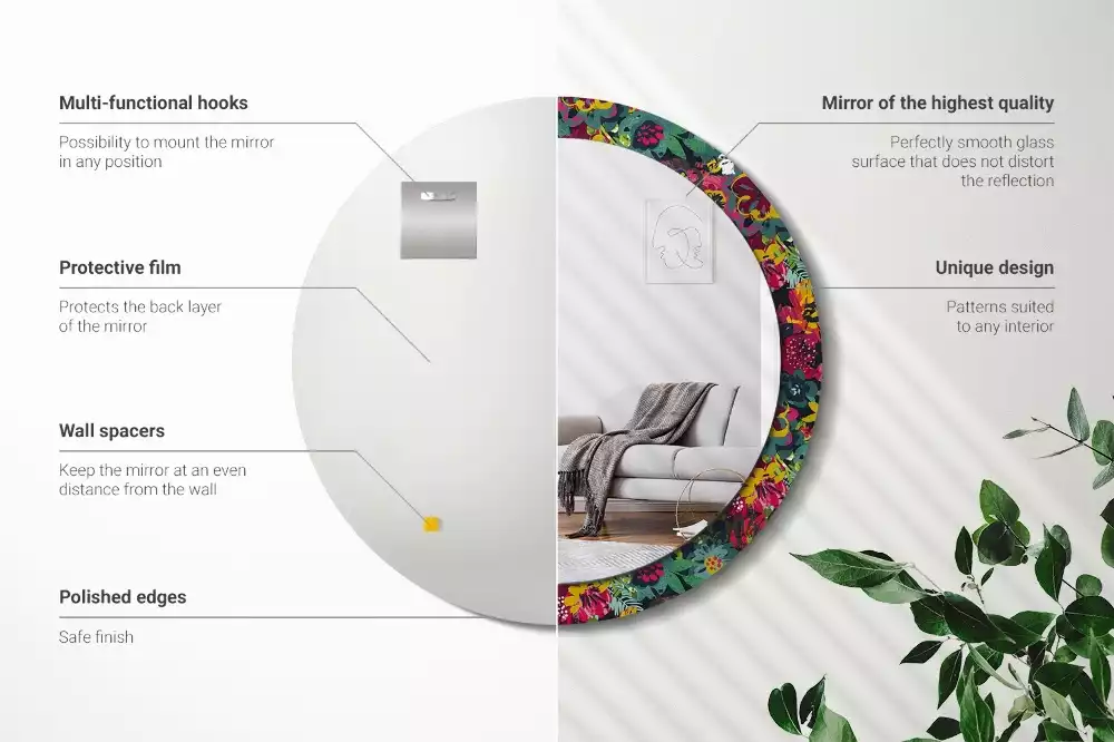 Oglindă rotundă ramă cu imprimeu Flori pictate