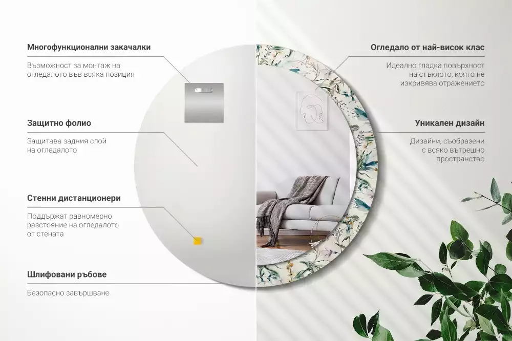 Oglindă cu decor rotundă Flori acuarelă