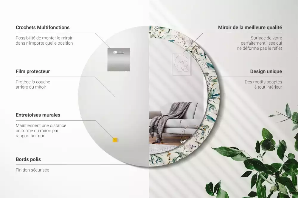 Oglindă cu decor rotundă Flori acuarelă