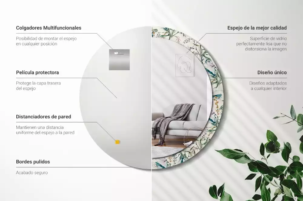 Oglindă cu decor rotundă Flori acuarelă