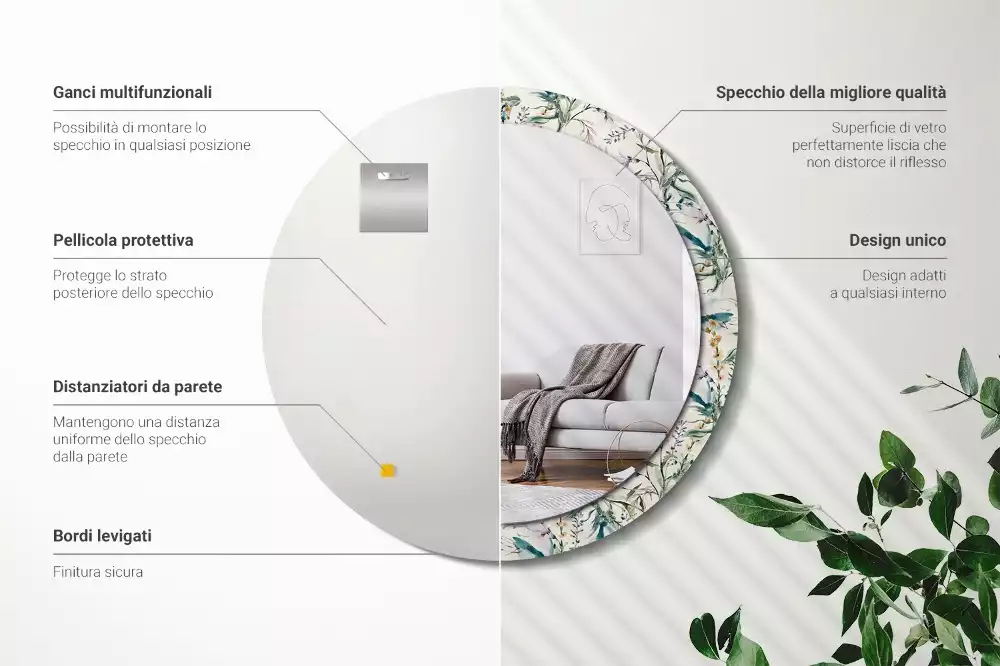 Oglindă cu decor rotundă Flori acuarelă