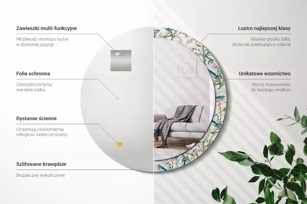 Oglindă cu decor rotundă Flori acuarelă