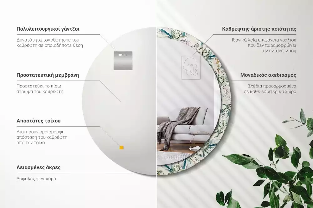 Oglindă cu decor rotundă Flori acuarelă