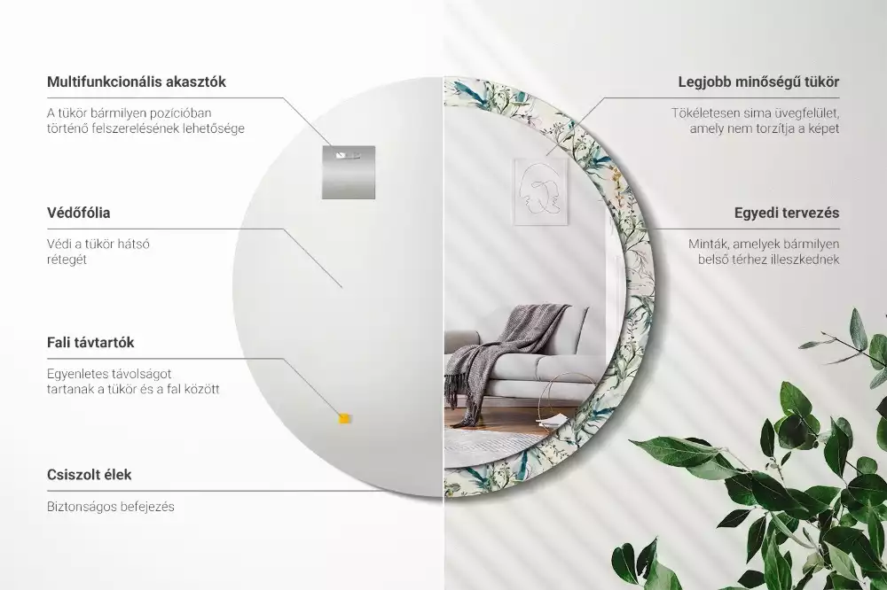 Oglindă cu decor rotundă Flori acuarelă