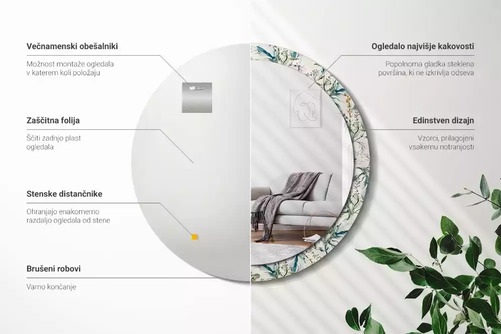 Oglindă cu decor rotundă Flori acuarelă