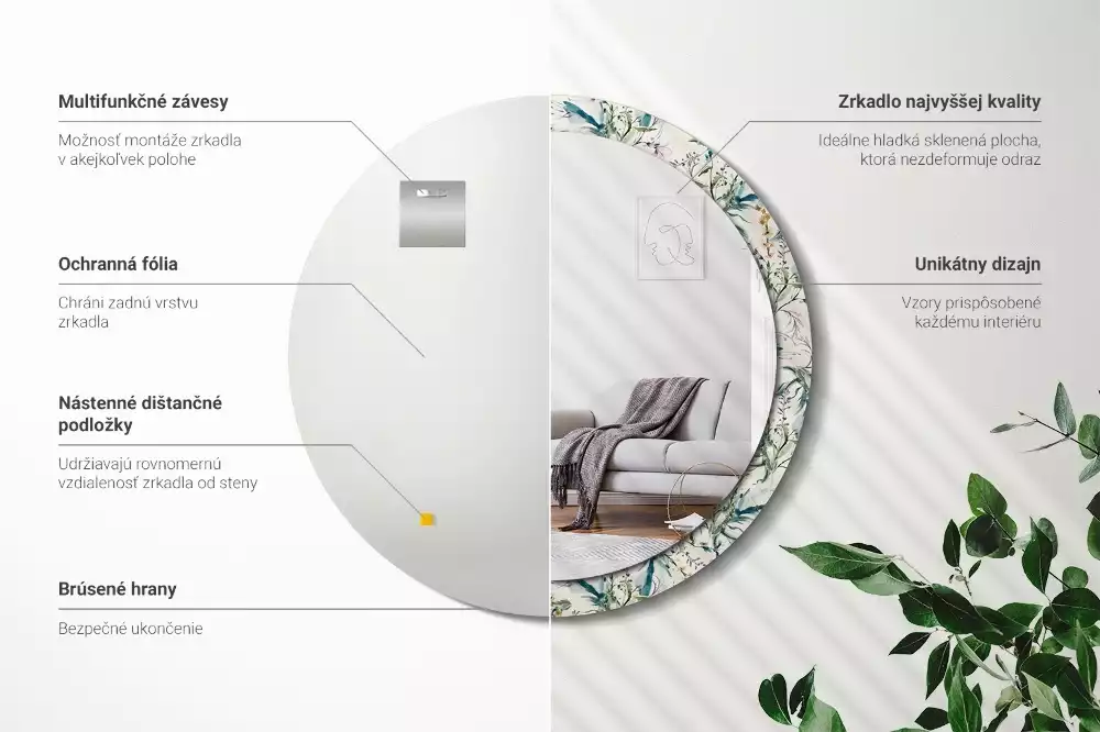 Oglindă cu decor rotundă Flori acuarelă