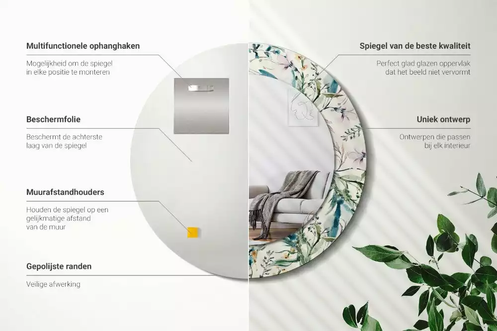 Oglindă cu decor rotundă Flori acuarelă