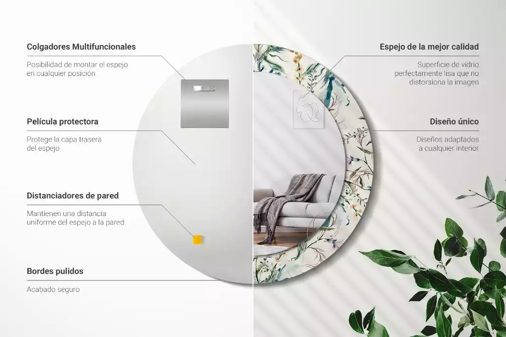 Oglindă cu decor rotundă Flori acuarelă