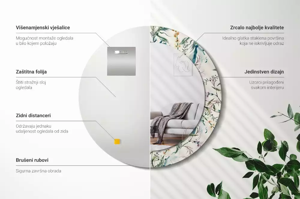 Oglindă cu decor rotundă Flori acuarelă