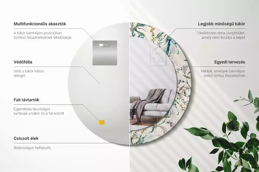 Oglindă cu decor rotundă Flori acuarelă