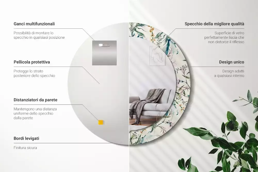 Oglindă cu decor rotundă Flori acuarelă