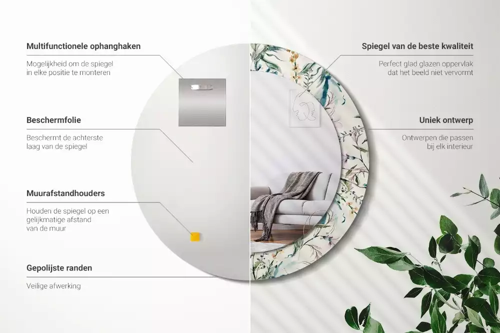 Oglindă cu decor rotundă Flori acuarelă