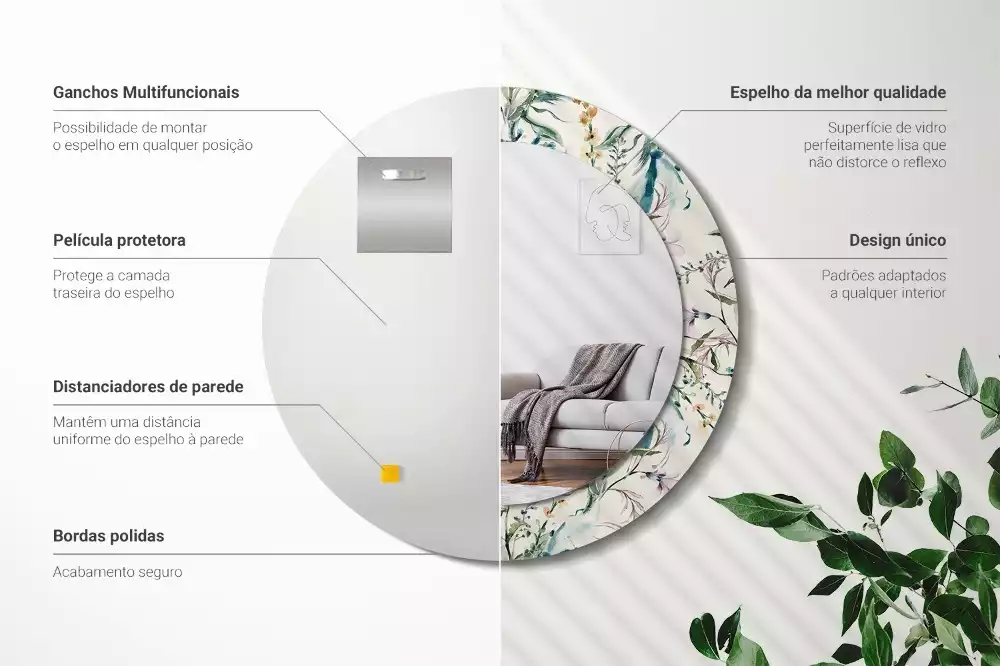 Oglindă cu decor rotundă Flori acuarelă