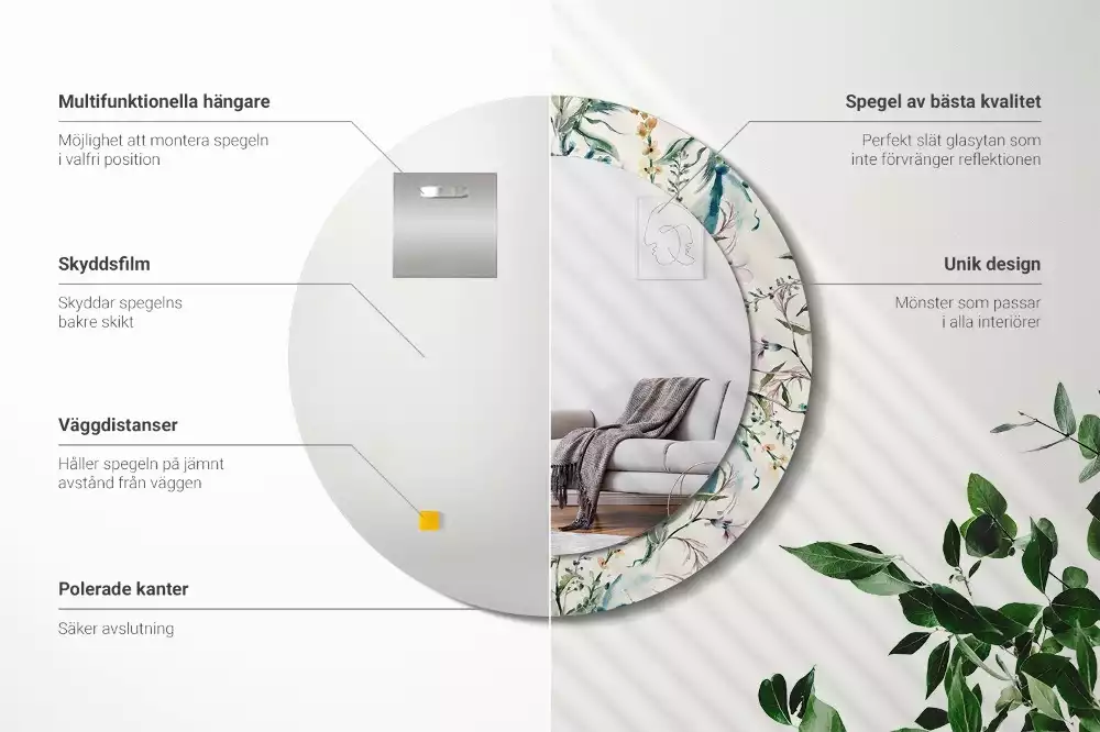 Oglindă cu decor rotundă Flori acuarelă