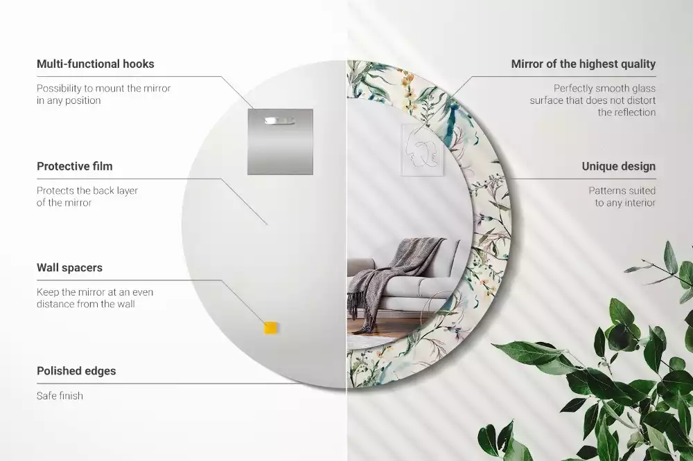 Oglindă cu decor rotundă Flori acuarelă