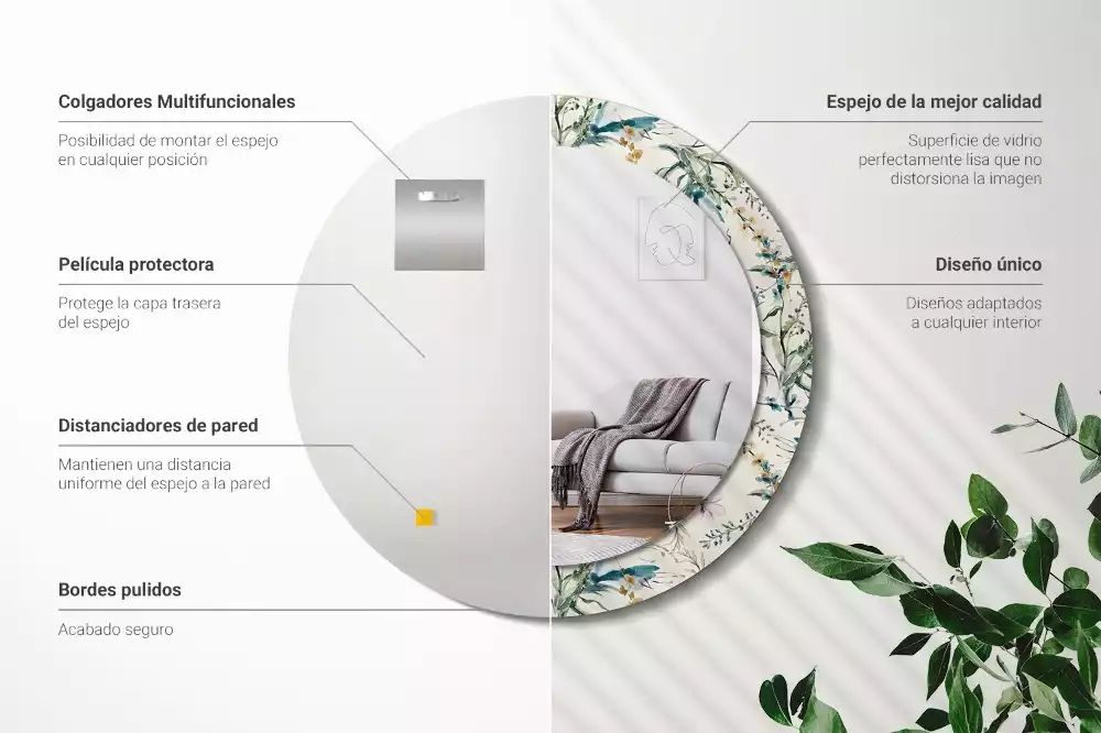 Oglindă cu decor rotundă Flori acuarelă