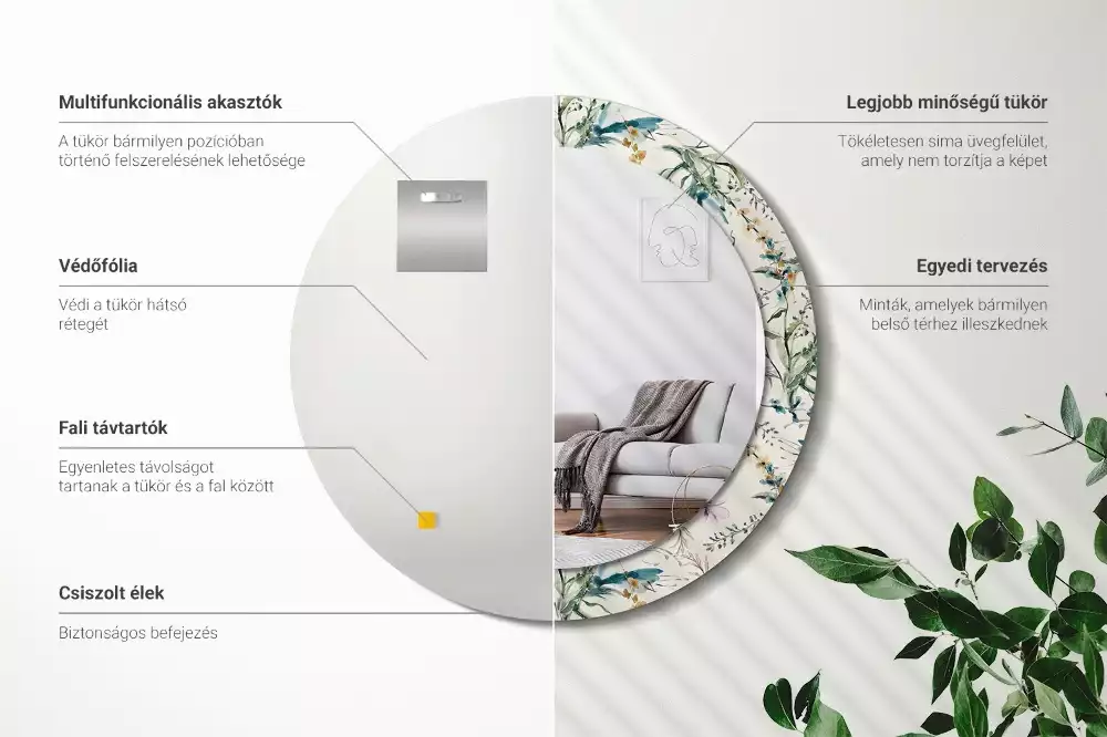 Oglindă cu decor rotundă Flori acuarelă