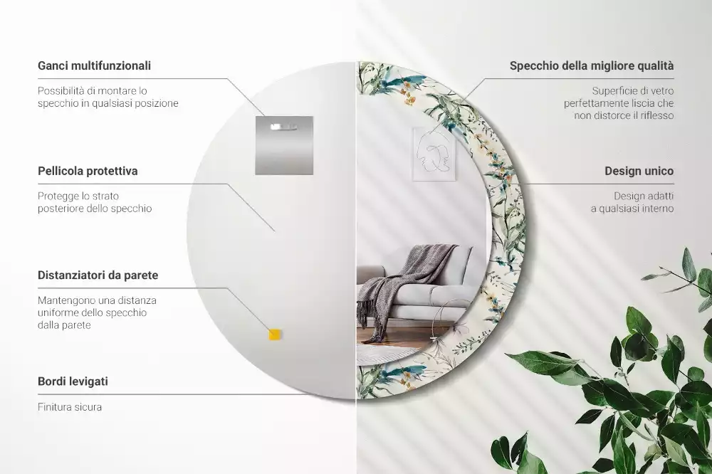 Oglindă cu decor rotundă Flori acuarelă