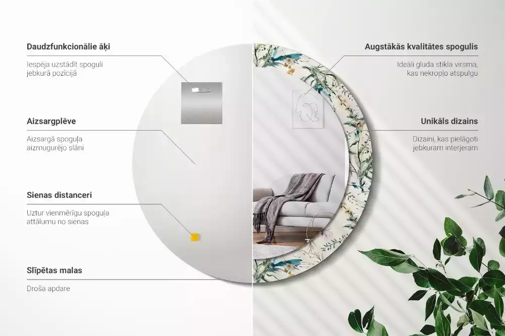 Oglindă cu decor rotundă Flori acuarelă