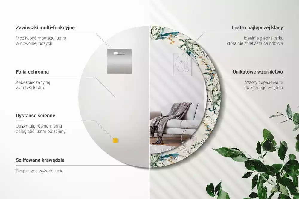 Oglindă cu decor rotundă Flori acuarelă