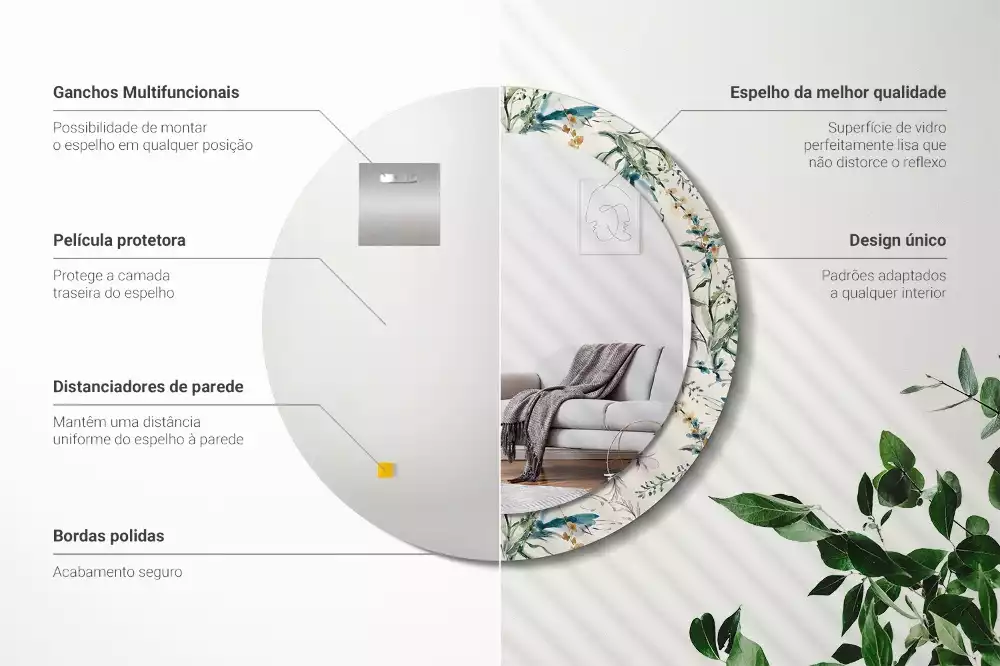 Oglindă cu decor rotundă Flori acuarelă