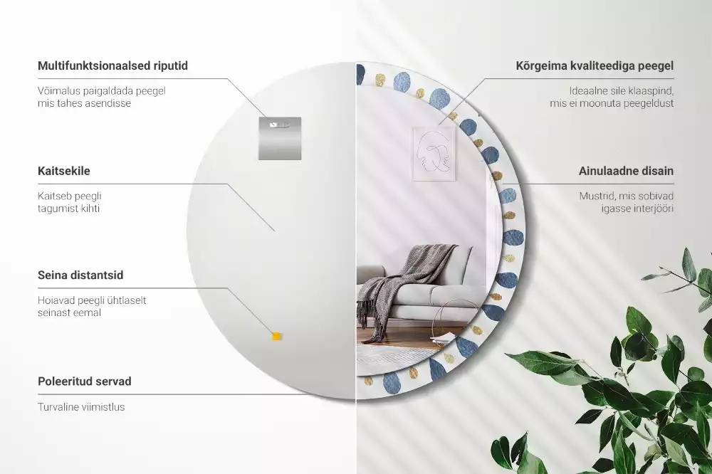 Oglindă rotundă ramă cu imprimeu Mandala lunară