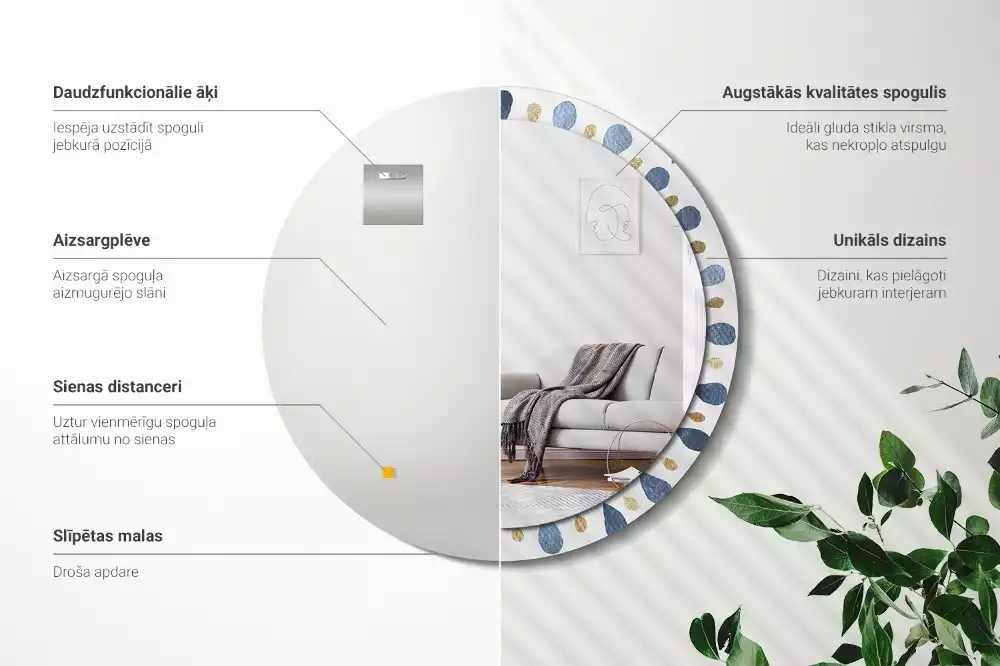 Oglindă rotundă ramă cu imprimeu Mandala lunară