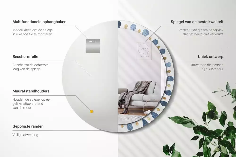 Oglindă rotundă ramă cu imprimeu Mandala lunară