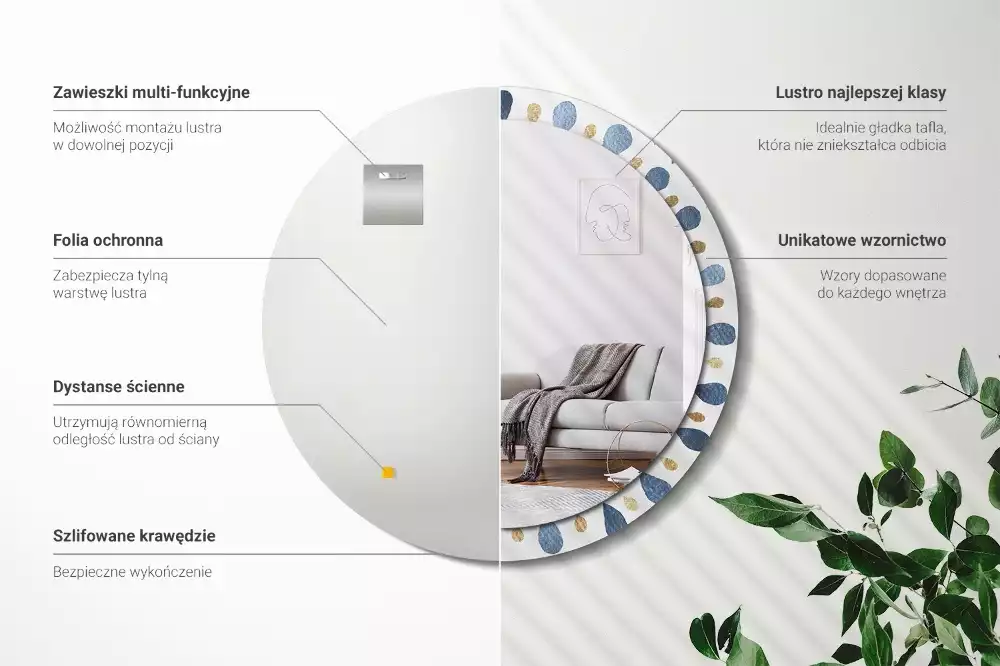 Oglindă rotundă ramă cu imprimeu Mandala lunară