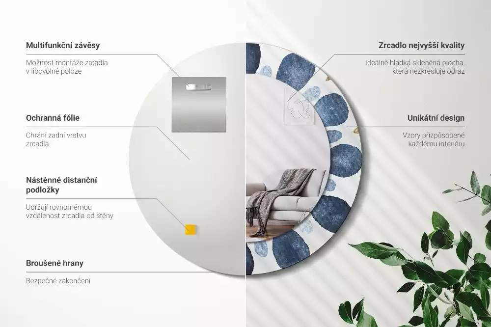 Oglindă rotundă ramă cu imprimeu Mandala lunară